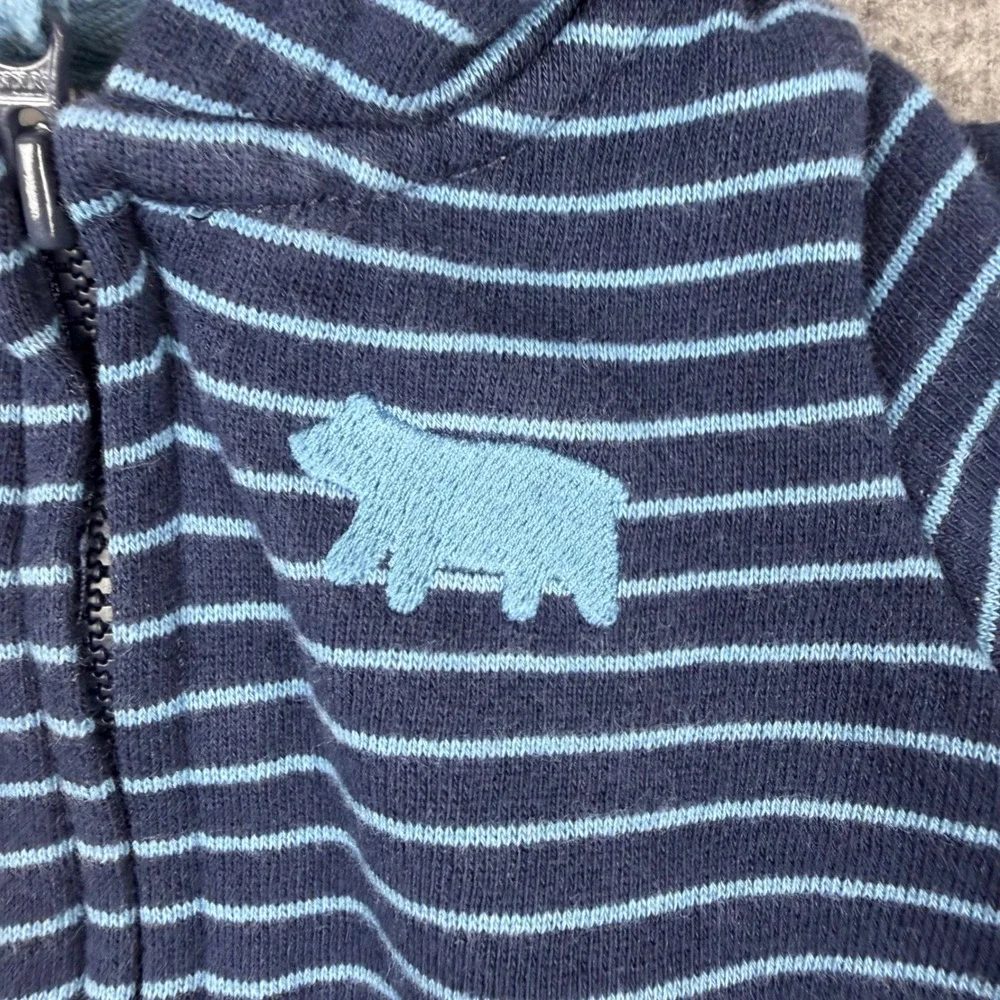 Carter's Hooded Romper Baby 3M Blue Striped Bear‎ Ears Fleece Lined Jumpsuit